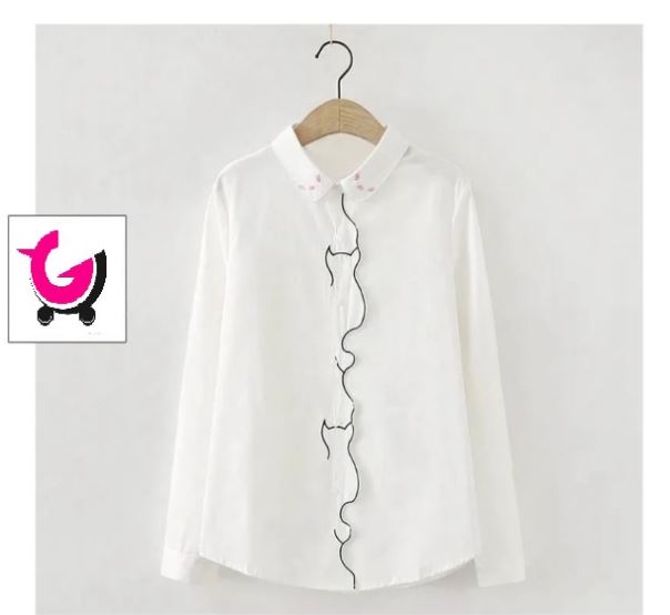 CAMISA DE MUJER SILUETA DE GATO BORDADO