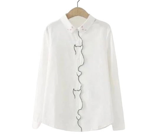 CAMISA DE MUJER SILUETA DE GATO BORDADO