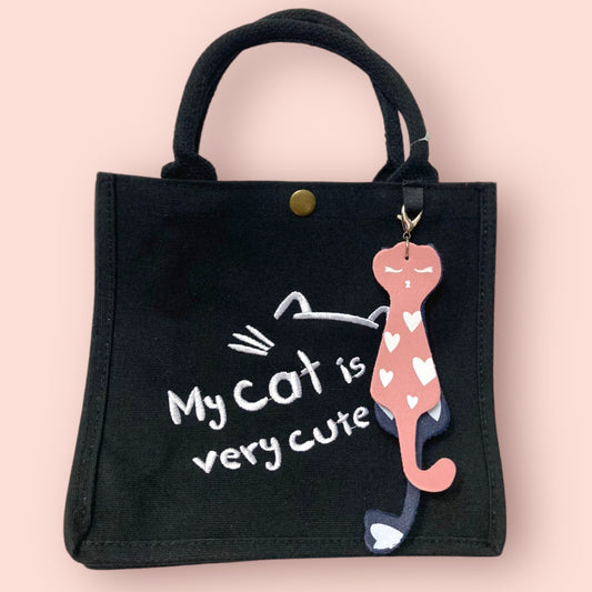 LONCHERA CON DISEÑO DE GATO BORDADA