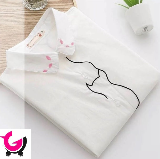 CAMISA DE MUJER SILUETA DE GATO BORDADO