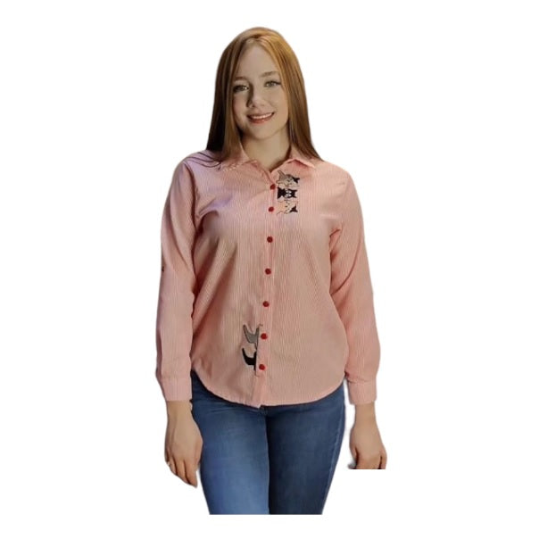 CAMISA DE MUJER DISEÑO BORDADO DE GATO